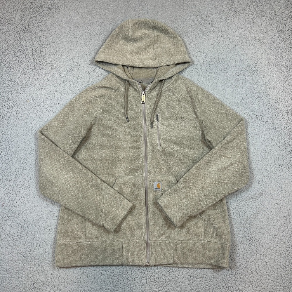 Vintage‎ Carhartt Full Zip Fleece Hoodie Sweatshirt Youth Size Large Cream